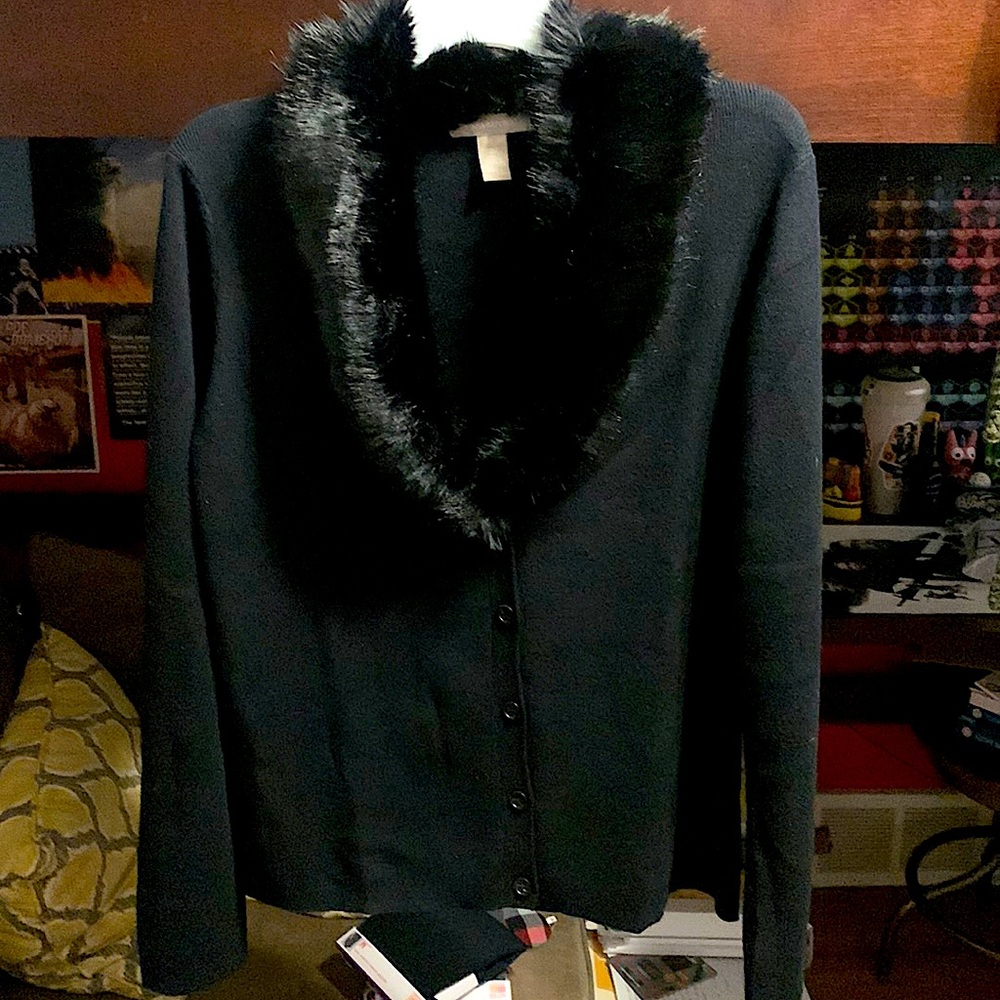 Cardigan imitation fur v neck 5% cashmere 95%cotton